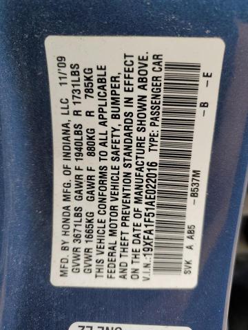Photo 10 from auction – 2010 HONDA CIVIC LX with VIN 19XFA1F51AE022016