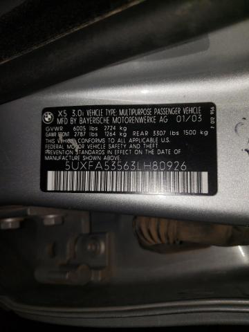 Zdjęcie 10 z aukcji – 2003 BMW X5 3.0I z VIN 5UXFA53563LH80926