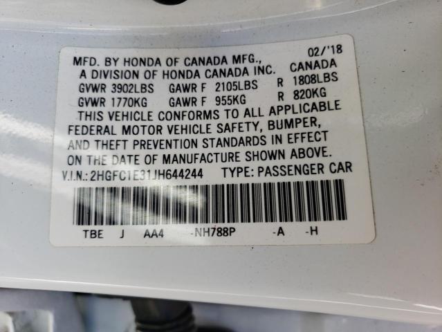 Photo 10 from auction – 2018 HONDA CIVIC EX with VIN 2HGFC1E31JH644244