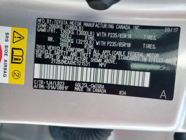 Photo 10 from auction – 2017 LEXUS RX 350 BAS with VIN 2T2BZMCAXHC121531