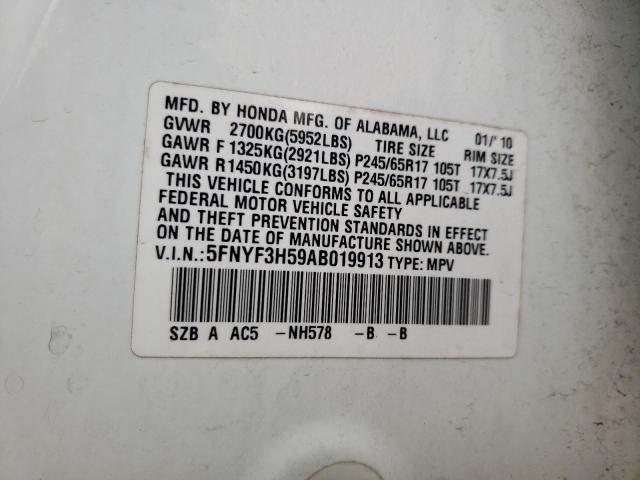 Photo 10 from auction – 2010 HONDA PILOT EXL with VIN 5FNYF3H59AB019913