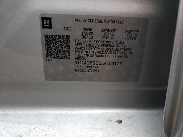 Photo 10 from auction – 2020 CHEVROLET SONIC LT with VIN 1G1JD5SB1L4103177