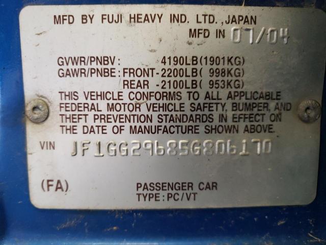 Photo 10 from auction – 2005 SUBARU IMPREZA WR with VIN JF1GG29685G806170
