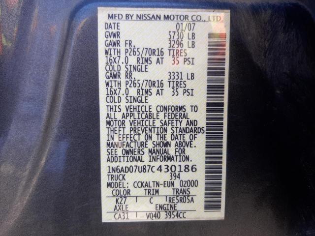 Photo 10 from auction – 2007 NISSAN FRONTIER C with VIN 1N6AD07U87C430186