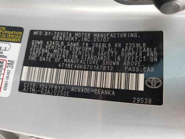 Photo 10 from auction – 2007 TOYOTA CAMRY CE with VIN 4T1BE46K67U167813