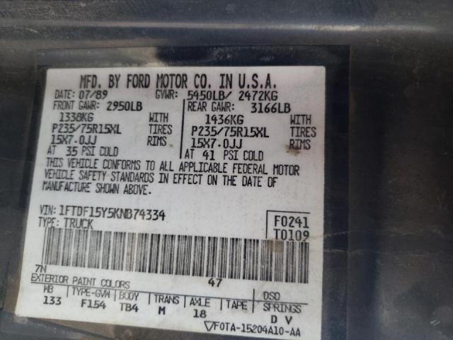 Photo 10 from auction – 1989 FORD F150 with VIN 1FTDF15Y5KNB74334