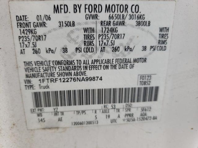 Photo 10 from auction – 2006 FORD F150 with VIN 1FTRF12276NA99874