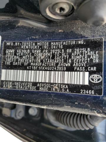 Photo 10 from auction – 2016 TOYOTA CAMRY LE with VIN 4T1BF1FK4GU243959