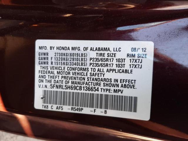 Photo 10 from auction – 2012 HONDA ODYSSEY EX with VIN 5FNRL5H69CB136654