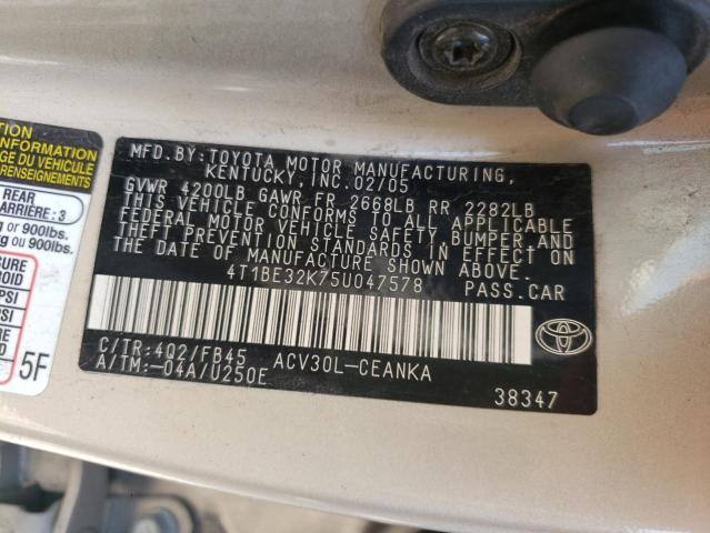 Photo 10 from auction – 2005 TOYOTA CAMRY LE with VIN 4T1BE32K75U047578
