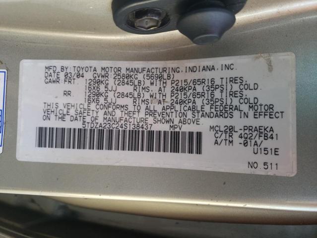 Photo 10 from auction – 2004 TOYOTA SIENNA CE with VIN 5TDZA23C24S138437