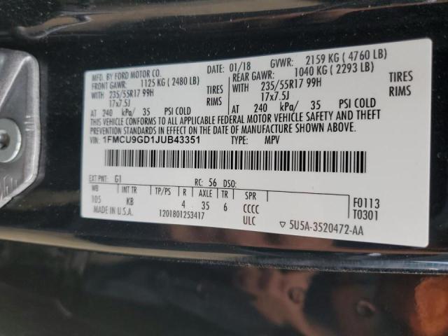 Photo 10 from auction – 2018 FORD ESCAPE SE with VIN 1FMCU9GD1JUB43351