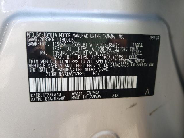 Photo 10 from auction – 2014 TOYOTA RAV4 XLE with VIN 2T3RFREVXEW217685