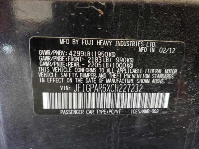 Photo 10 from auction – 2012 SUBARU IMPREZA SP with VIN JF1GPAR6XCH227232