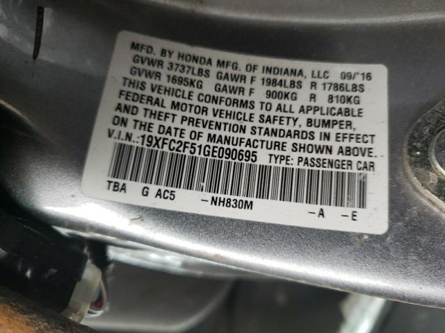 Photo 10 from auction – 2016 HONDA CIVIC LX with VIN 19XFC2F51GE090695