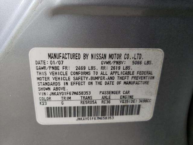 Photo 10 from auction – 2007 INFINITI M35 BASE with VIN JNKAY01F67M458353