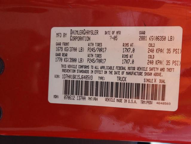 Photo 10 from auction – 2005 DODGE RAM 1500 S with VIN 1D7HA16K15J648503