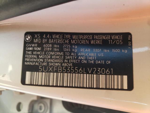 Photo 10 from auction – 2006 BMW X5 4.4I with VIN 5UXFB53556LV23061