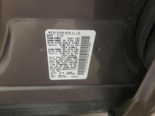 Photo 10 from auction – 2012 NISSAN MURANO S with VIN JN8AZ1MW4CW222271
