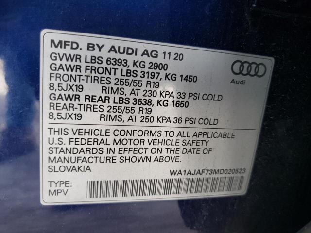 Photo 10 from auction – 2021 AUDI Q7 PREMIUM with VIN WA1AJAF73MD020523