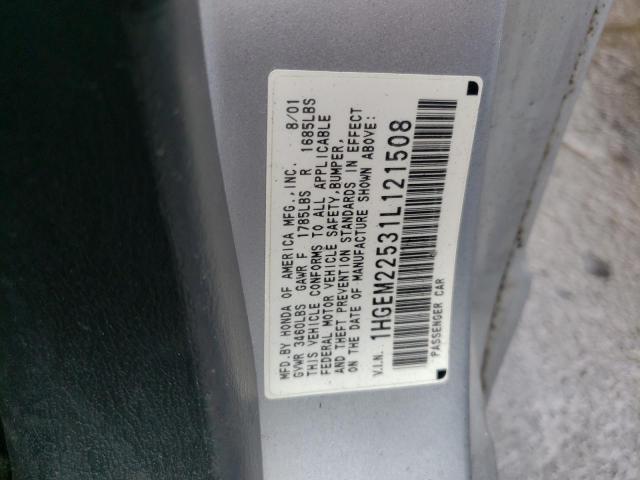 Photo 10 from auction – 2001 HONDA CIVIC LX with VIN 1HGEM22531L121508