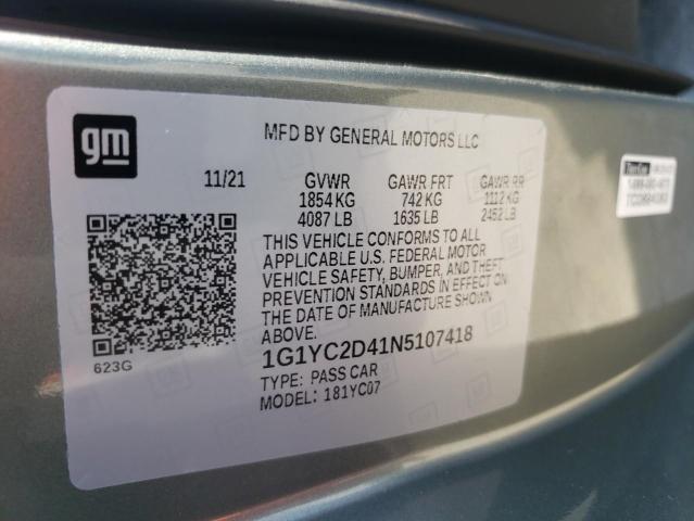 Photo 10 from auction – 2022 CHEVROLET CORVETTE S with VIN 1G1YC2D41N5107418