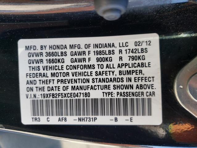 Photo 10 from auction – 2012 HONDA CIVIC LX with VIN 19XFB2F5XCE047180