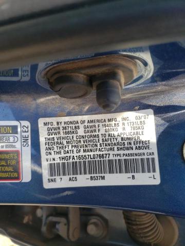 Photo 10 from auction – 2007 HONDA CIVIC LX with VIN 1HGFA16557L076677