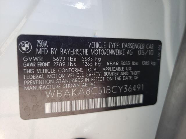 Photo 10 from auction – 2011 BMW 750I with VIN WBAKA8C51BCY36491