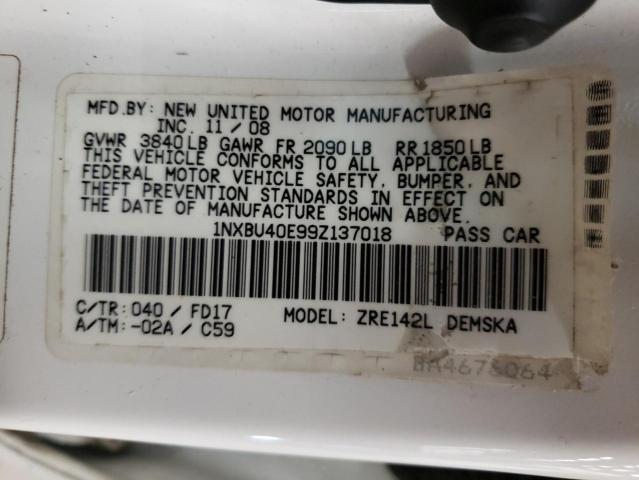 Photo 10 from auction – 2009 TOYOTA COROLLA BA with VIN 1NXBU40E99Z137018