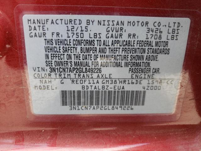 Photo 10 from auction – 2016 NISSAN VERSA S with VIN 3N1CN7AP2GL849226