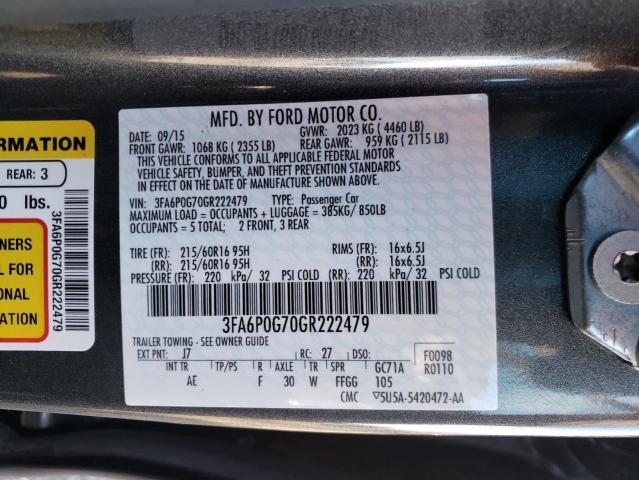 Photo 10 from auction – 2016 FORD FUSION S with VIN 3FA6P0G70GR222479