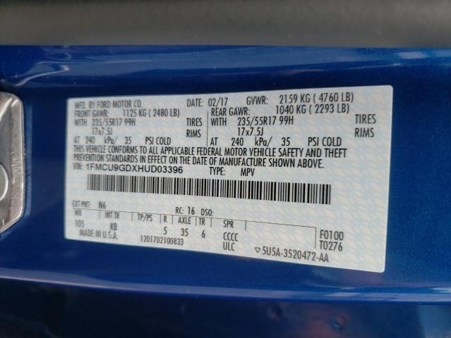 Photo 10 from auction – 2017 FORD ESCAPE SE with VIN 1FMCU9GDXHUD03396