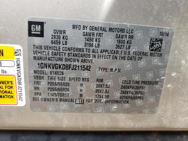 Photo 10 from auction – 2015 CHEVROLET TRAVERSE L with VIN 1GNKVGKD8FJ211542