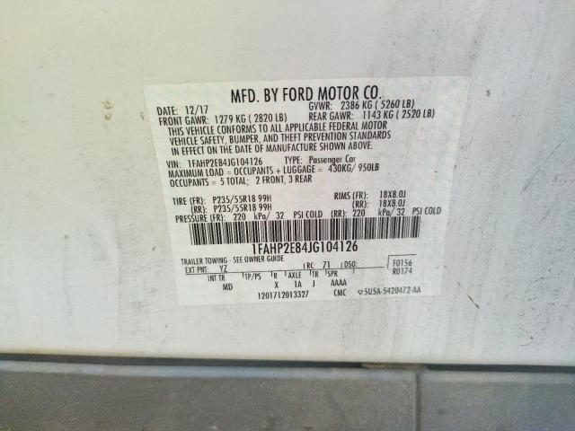 Photo 10 from auction – 2018 FORD TAURUS SEL with VIN 1FAHP2E84JG104126