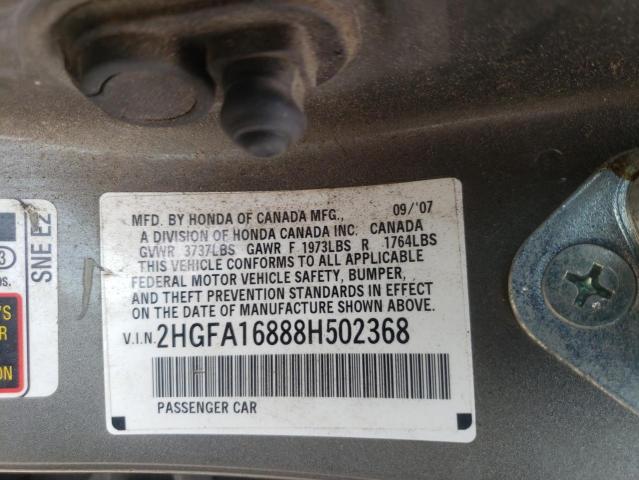 Photo 10 from auction – 2008 HONDA CIVIC EX with VIN 2HGFA16888H502368