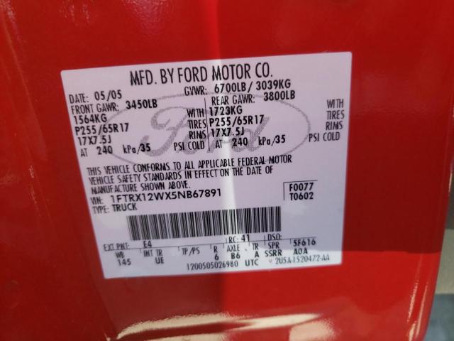 Photo 10 from auction – 2005 FORD F150 with VIN 1FTRX12WX5NB67891