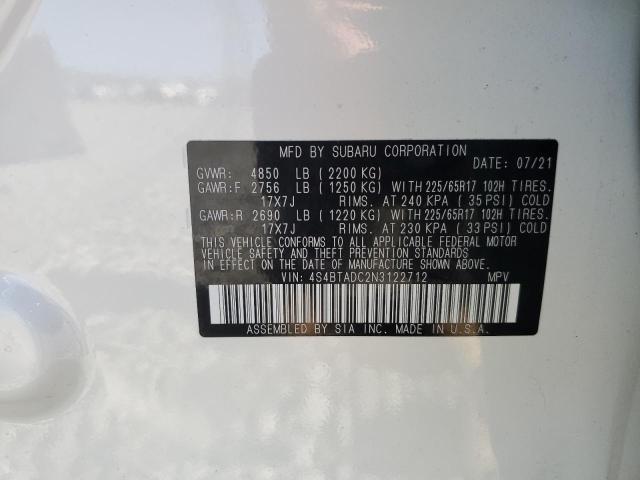 Photo 10 from auction – 2022 SUBARU OUTBACK PR with VIN 4S4BTADC2N3122712