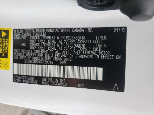 Photo 10 from auction – 2012 LEXUS RX 350 with VIN 2T2BK1BA5CC139349