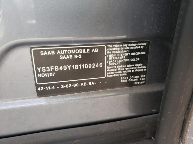 Photo 10 from auction – 2008 SAAB 9-3 2.0T with VIN YS3FB49Y181109246