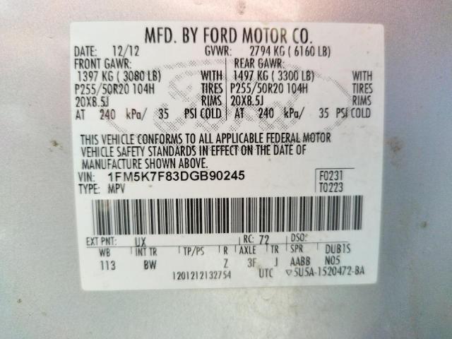 Photo 10 from auction – 2013 FORD EXPLORER L with VIN 1FM5K7F83DGB90245