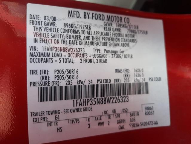 Photo 10 from auction – 2008 FORD FOCUS SE with VIN 1FAHP35N88W226323