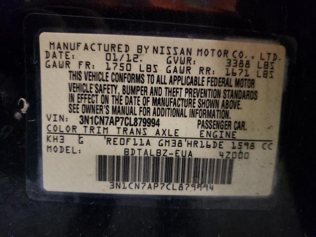 Photo 10 from auction – 2012 NISSAN VERSA S with VIN 3N1CN7AP7CL879994