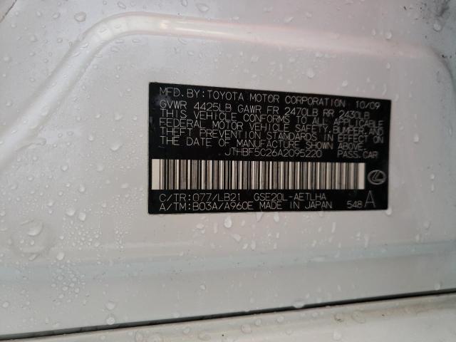 Photo 10 from auction – 2010 LEXUS IS 250 with VIN JTHBF5C26A2095220
