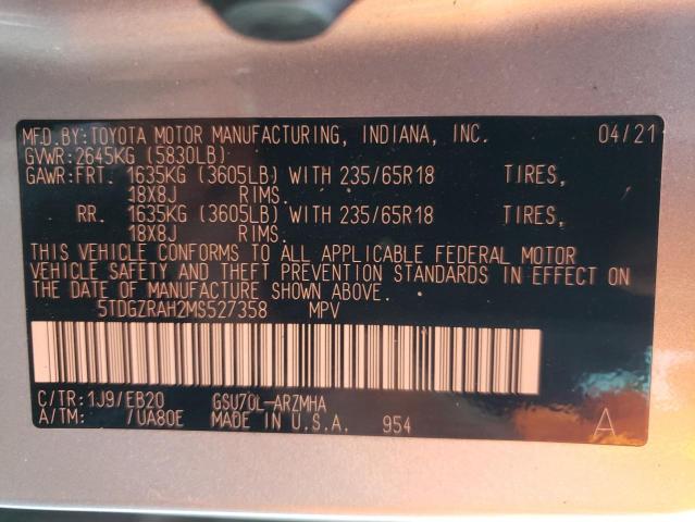 Photo 10 from auction – 2021 TOYOTA HIGHLANDER with VIN 5TDGZRAH2MS527358