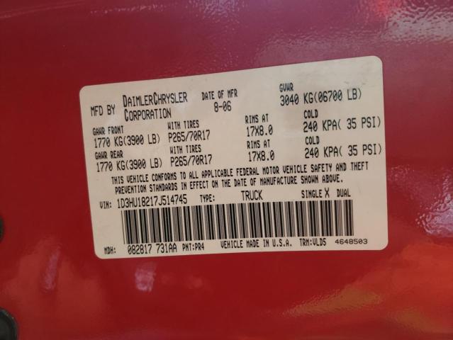 Photo 10 from auction – 2007 DODGE RAM 1500 S with VIN 1D3HU18217J514745