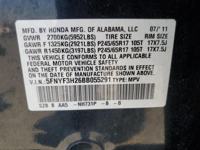 Photo 10 from auction – 2011 HONDA PILOT LX with VIN 5FNYF3H26BB055291