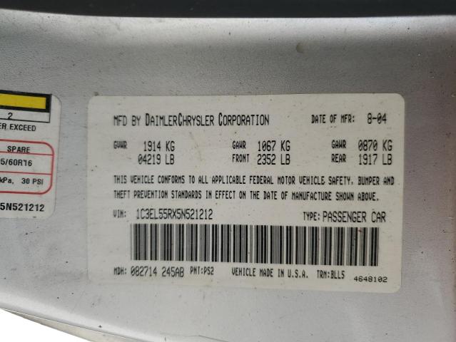 Photo 10 from auction – 2005 CHRYSLER SEBRING TO with VIN 1C3EL55RX5N521212