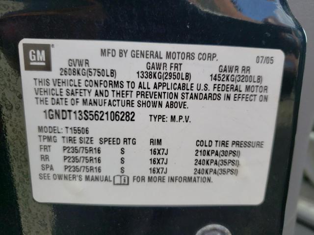 Photo 10 from auction – 2006 CHEVROLET TRAILBLAZE with VIN 1GNDT13S562106282