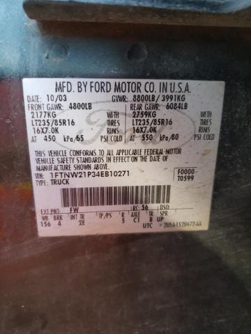Photo 10 from auction – 2004 FORD F250 SUPER with VIN 1FTNW21P34EB10271